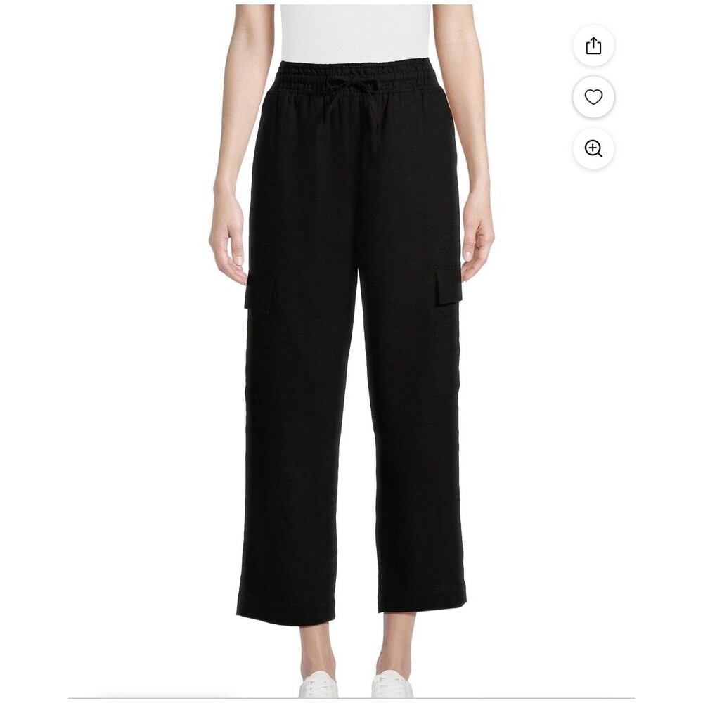 Time and Tru Women's Linen Blend Cropped Cargo Pants, 28" Inseam XXL 20 Black